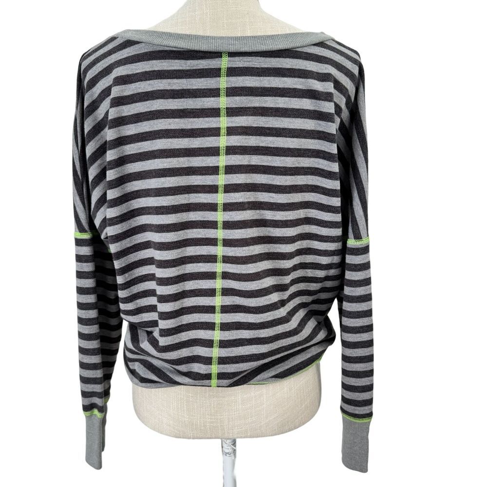 One Step Up Sweater Womens L Gray Black Striped Lime Green Drawstring Y2K - Picture 2 of 11